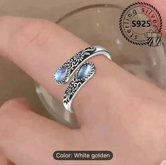 925 Silver twin Moonstone ring lunar harmony adjustable - CosmicBlueprint7