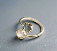 Moon stone& stunning Laboratories stone adjustable ring - CosmicBlueprint7