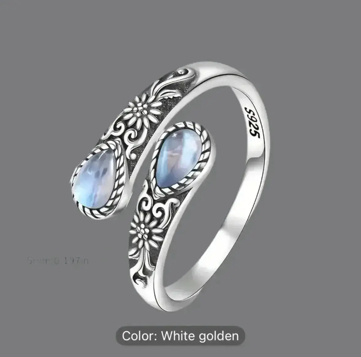 925 Silver twin Moonstone ring lunar harmony adjustable - CosmicBlueprint7