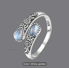 925 Silver twin Moonstone ring lunar harmony adjustable - CosmicBlueprint7