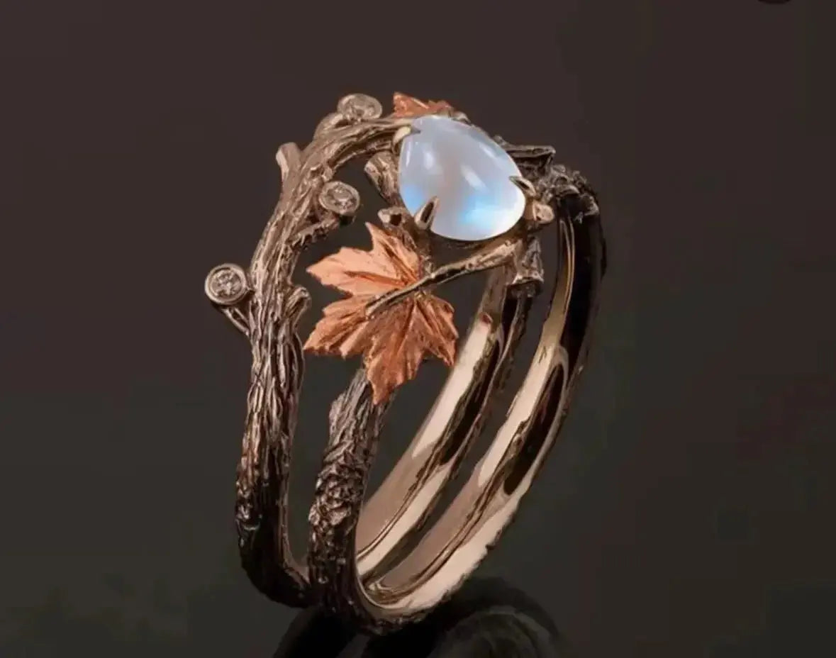 Moonstone & Ivy Leaf Forest Ring – Cosmic Nature Collection™ | Cosmic Blueprint 7 EL™ - CosmicBlueprint7