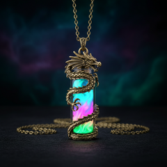 Glow in the Dark Dragon Amulet Pendant w gold chain