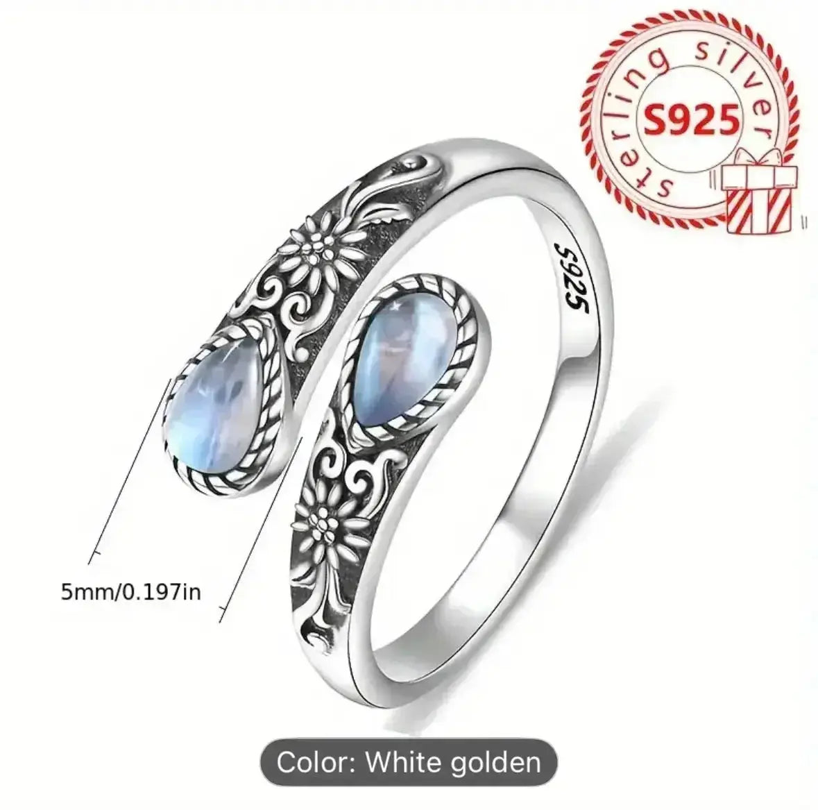925 Silver twin Moonstone ring lunar harmony adjustable - CosmicBlueprint7