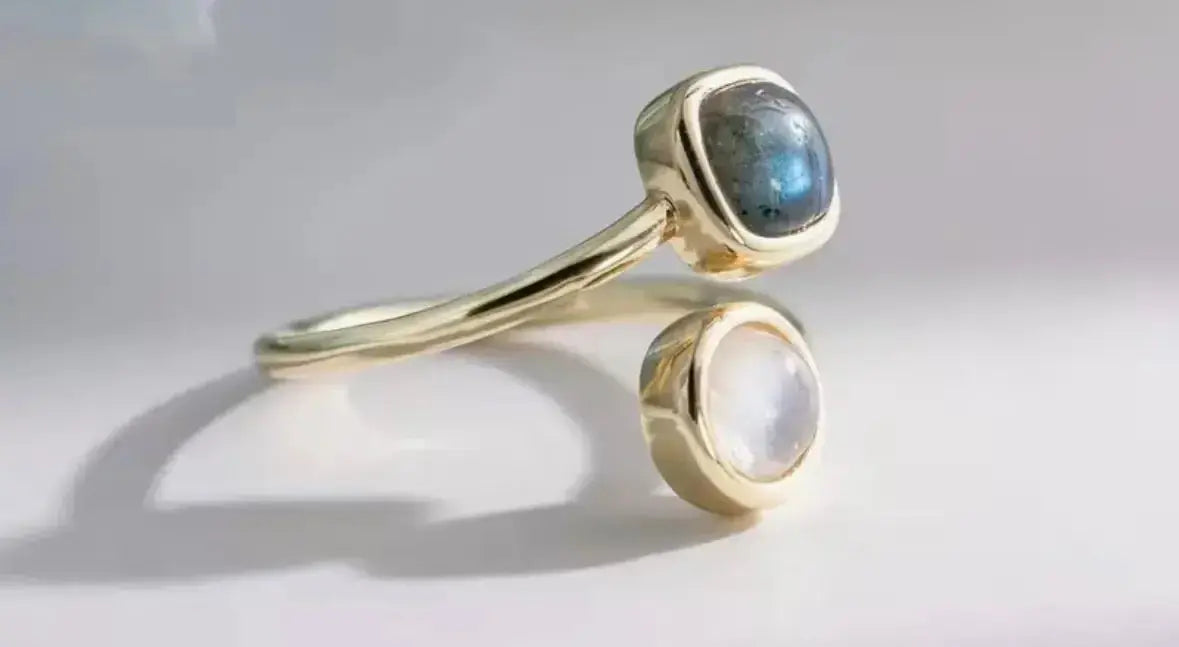Moon stone& stunning Laboratories stone adjustable ring - CosmicBlueprint7