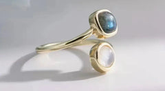 Moon stone& stunning Laboratories stone adjustable ring - CosmicBlueprint7