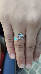 Hamsa Hand & Moonstone Opal Ring Set