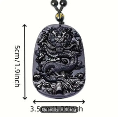 Men's Natural Obsidian Dragon Pixiu Necklace Pendant with Peace Buckle Amulet - Retro Style and Powerful Protection - CosmicBlueprint7