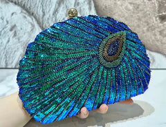 Peacock Beaded Evening Clutch - Luxury Statement Bag - CosmicBlueprint7