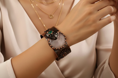 Crystal Cuff Bracelet - Copper Sun Symbol with Natural Stone