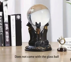 Egyptian Cat Crystal Ball Stand - Black & Gold Resin Holder - CosmicBlueprint7