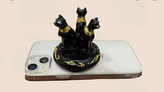 Egyptian Cat Crystal Ball Stand - Black & Gold Resin Holder - CosmicBlueprint7