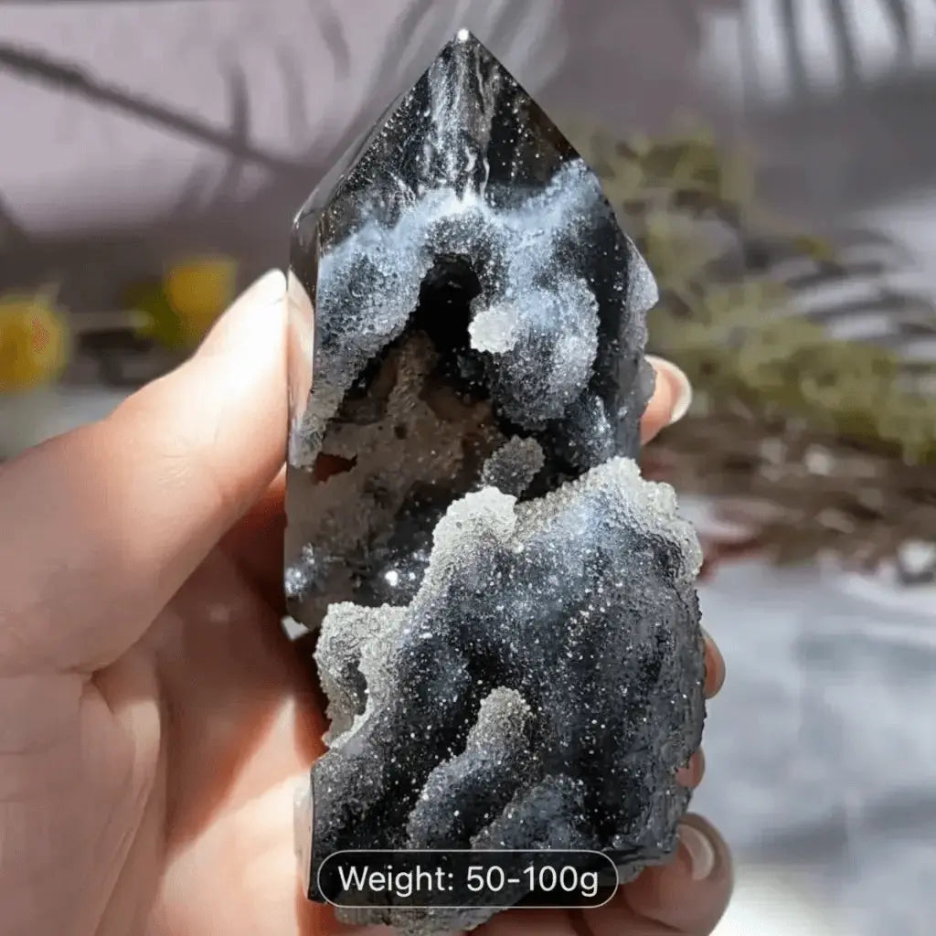 Black Tourmaline in Quartz Crystal Point - Protection & Grounding (50-100g) - CosmicBlueprint7