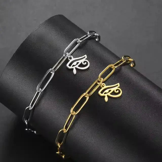 Dawapara Eye of Horus Bracelet Ancient Egyptian Protective Amulet Stainless Steel Charm Bracelet for Men Women - CosmicBlueprint7