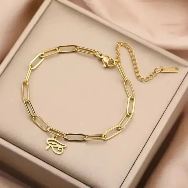 Dawapara Eye of Horus Bracelet Ancient Egyptian Protective Amulet Stainless Steel Charm Bracelet for Men Women - CosmicBlueprint7