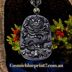 Men's Natural Obsidian Dragon Pixiu Necklace Pendant with Peace Buckle Amulet - Retro Style and Powerful Protection - CosmicBlueprint7