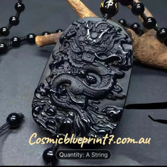Men's Natural Obsidian Dragon Pixiu Necklace Pendant with Peace Buckle Amulet - Retro Style and Powerful Protection - CosmicBlueprint7