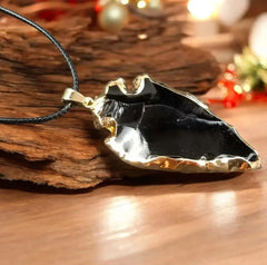 30" Gold Black Obsidian Arrowhead Necklace HD0182 - CosmicBlueprint7