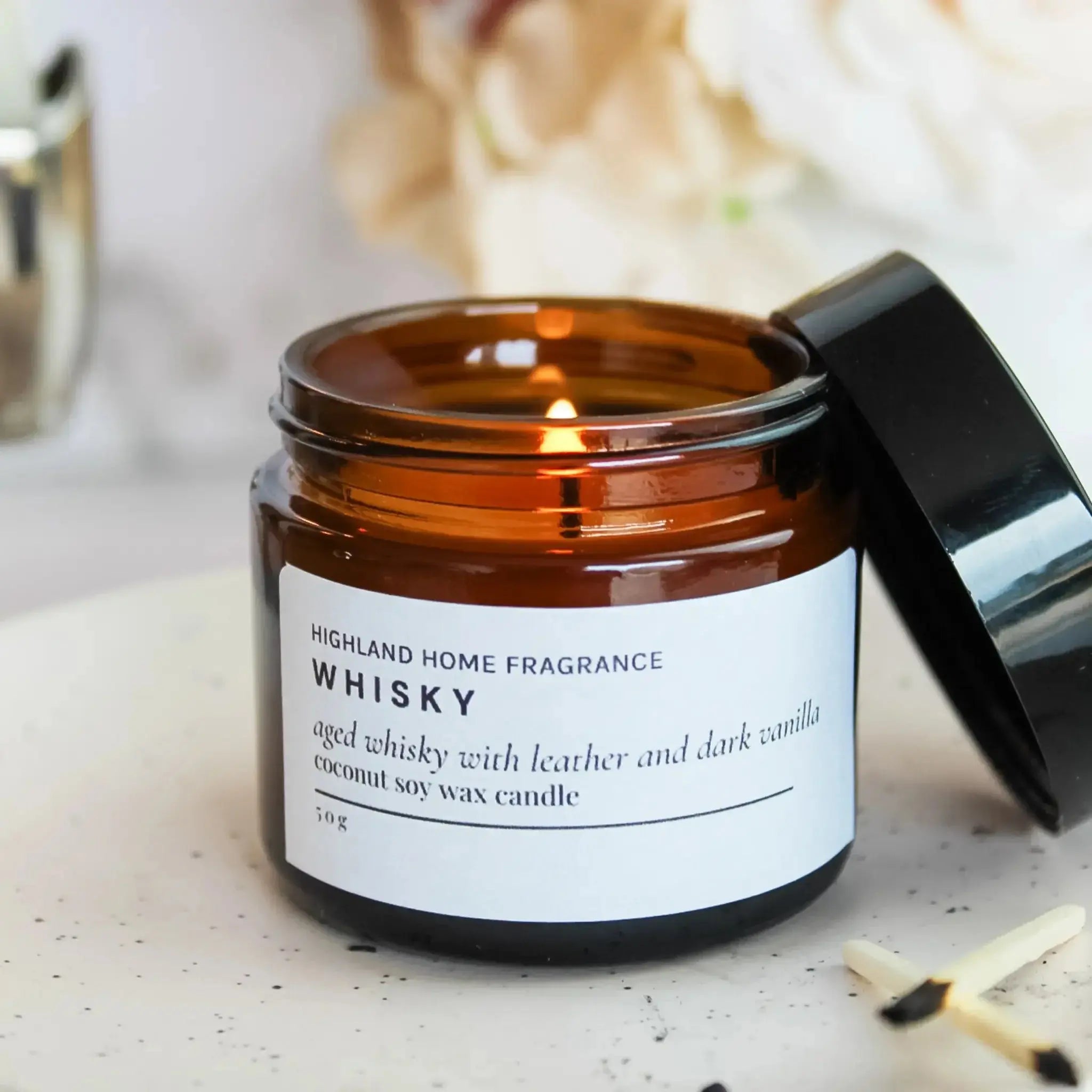 Whisky | Whisky & Leather | 50g Mini Travel Soy Candle - CosmicBlueprint7