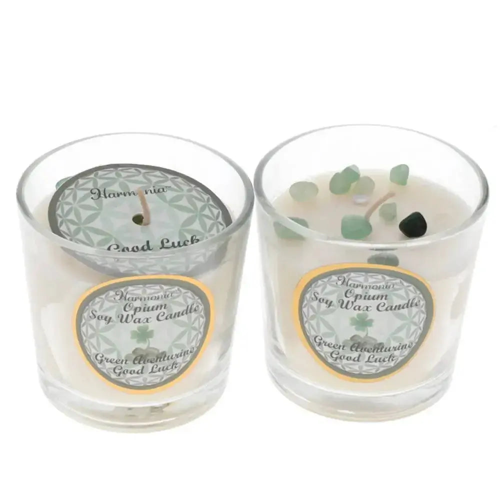 Crystal Votive Soy Candle - Good Luck Green Aventurine Opium - CosmicBlueprint7