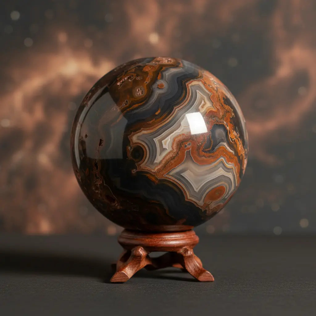 Volcanic Agate Crystal Sphere on Stand
