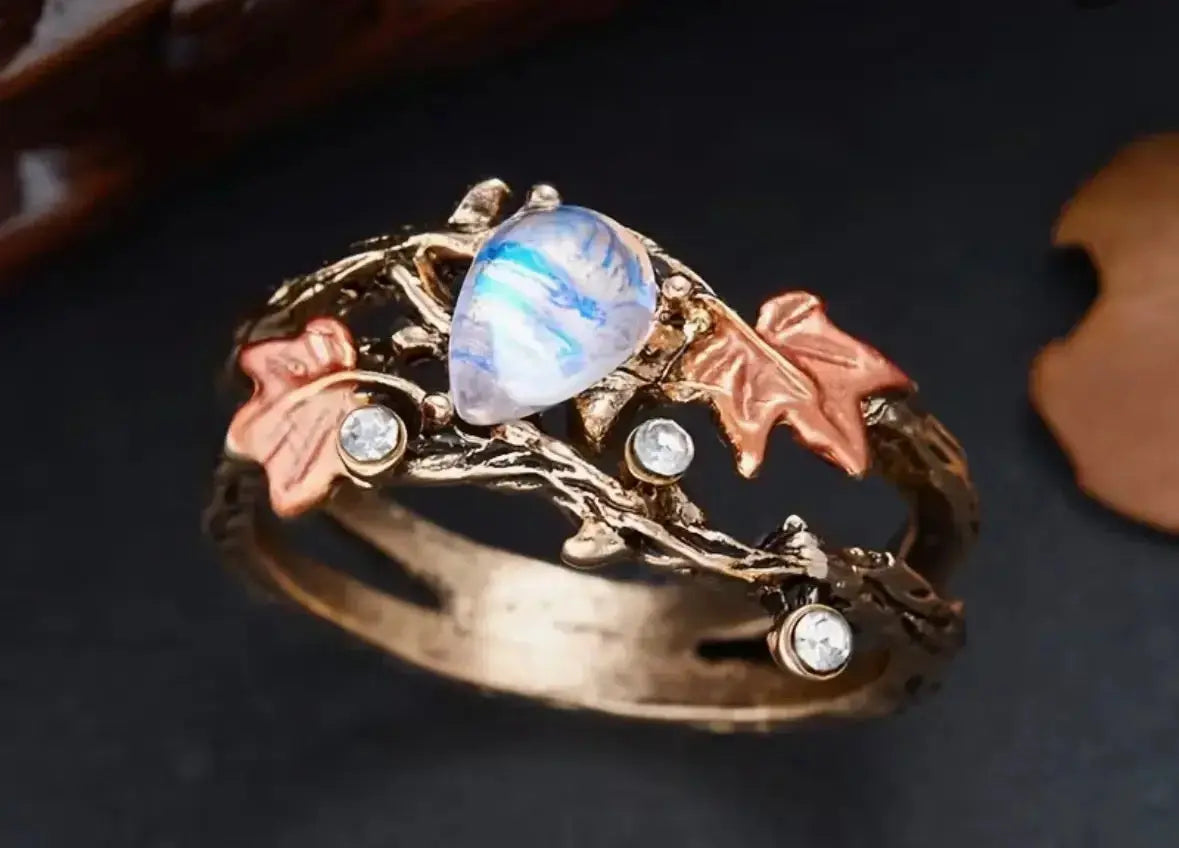 Moonstone & Ivy Leaf Forest Ring – Cosmic Nature Collection™ | Cosmic Blueprint 7 EL™ - CosmicBlueprint7