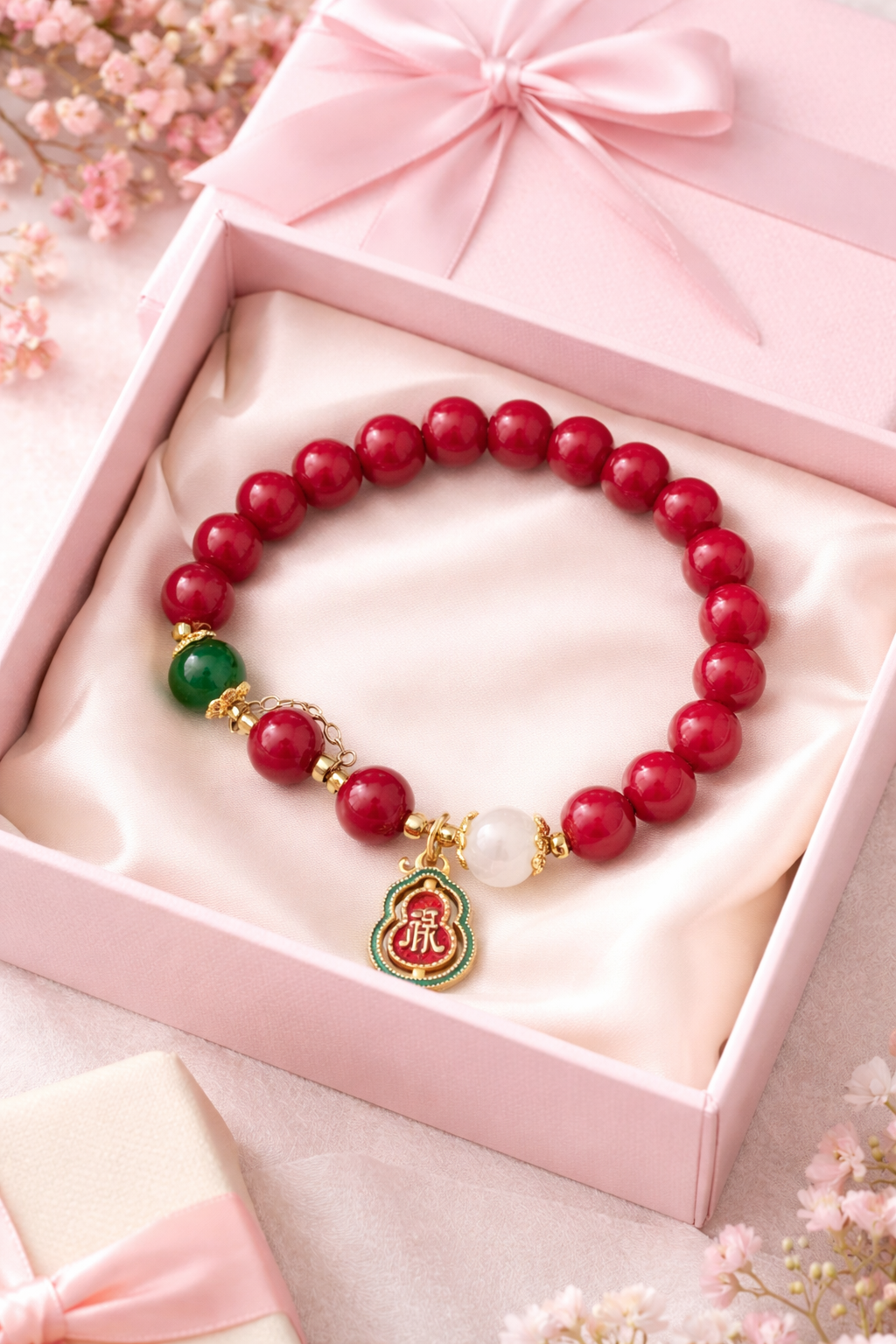 ❤️ 1. Fortune & Prosperity (Red + Gold “福” Charm)