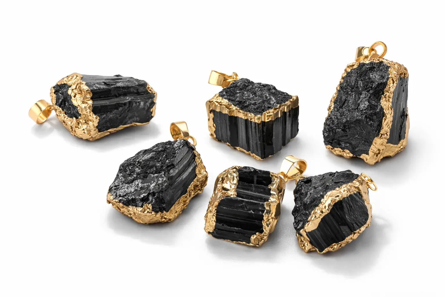Black Tourmaline Pendant - Raw Crystal with Gold Edging CosmicBlueprint7