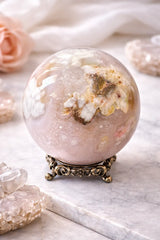 Pink Flower Agate Crystal Sphere - Self-Love & Growth CosmicBlueprint7