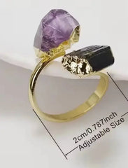 Amethyst & Black Tourmaline Dual Crystal Ring – 18K Gold Plated | Adjustable Energy Balance Ring - CosmicBlueprint7