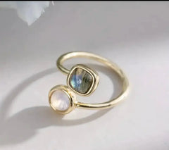 Moon stone& stunning Laboratories stone adjustable ring - CosmicBlueprint7