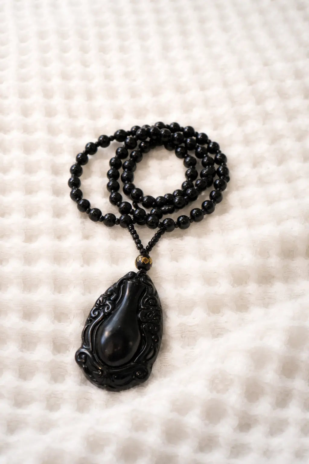 Elixir of Life Black Obsidian Pendant with Polished Beads CosmicBlueprint7