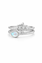 Hamsa Hand & Moonstone Opal Ring Set