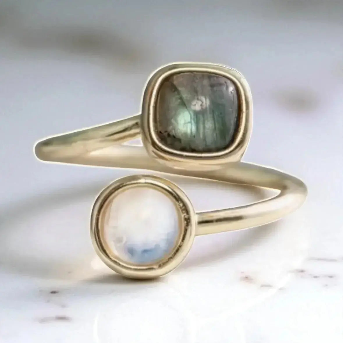 Moon stone& stunning Laboratories stone adjustable ring - CosmicBlueprint7
