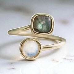 Moon stone& stunning Laboratories stone adjustable ring - CosmicBlueprint7