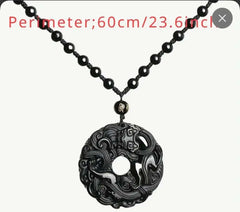 Men's Natural Obsidian Dragon Pixiu Necklace Pendant with Peace Buckle Amulet - Retro Style and Powerful Protection - CosmicBlueprint7
