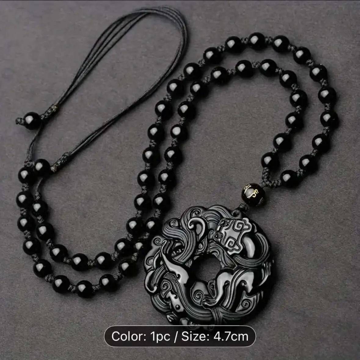 Men's Natural Obsidian Dragon Pixiu Necklace Pendant with Peace Buckle Amulet - Retro Style and Powerful Protection - CosmicBlueprint7