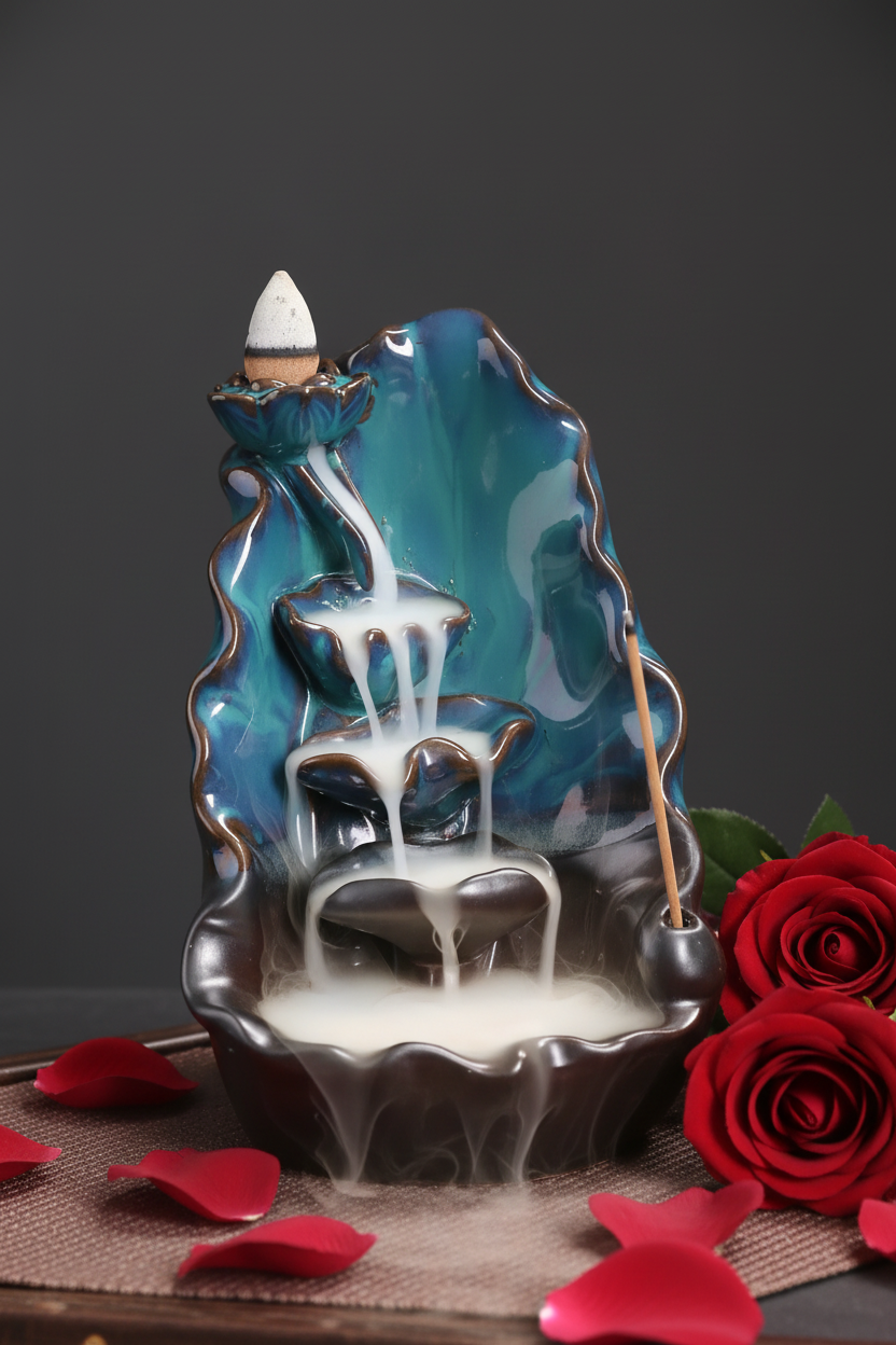 Blue water fountain incense burner