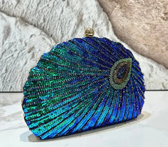 Peacock Beaded Evening Clutch - Luxury Statement Bag - CosmicBlueprint7