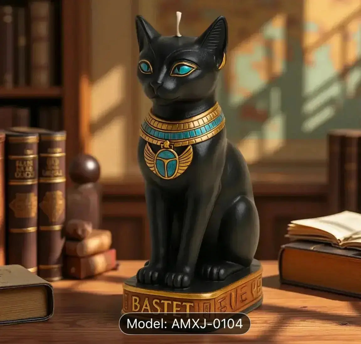 Bastet Egyptian Cat Statue - Black & Gold Goddess Figurine - CosmicBlueprint7