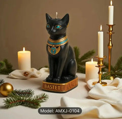 Bastet Egyptian Cat Statue - Black & Gold Goddess Figurine - CosmicBlueprint7