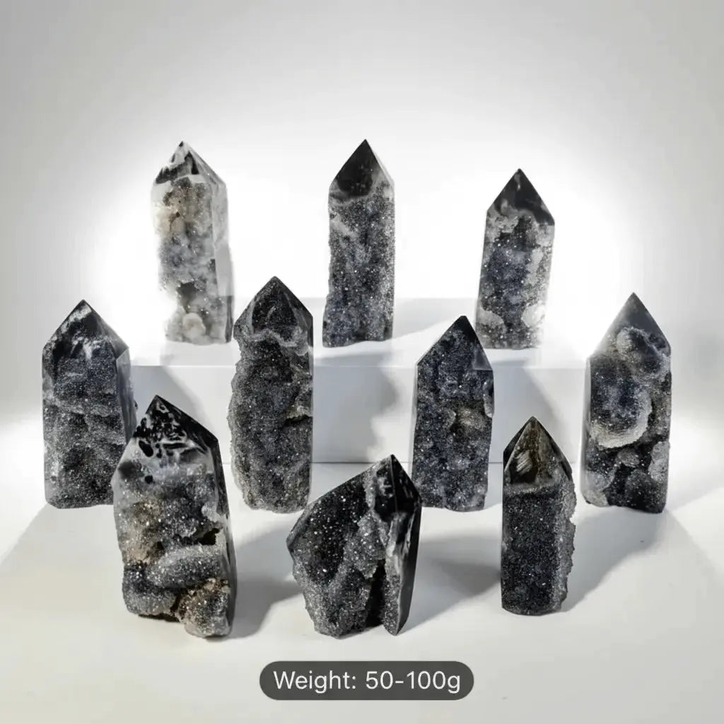 Black Tourmaline in Quartz Crystal Point - Protection & Grounding (50-100g) - CosmicBlueprint7