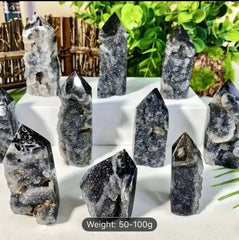 Black Tourmaline in Quartz Crystal Point - Protection & Grounding (50-100g) - CosmicBlueprint7