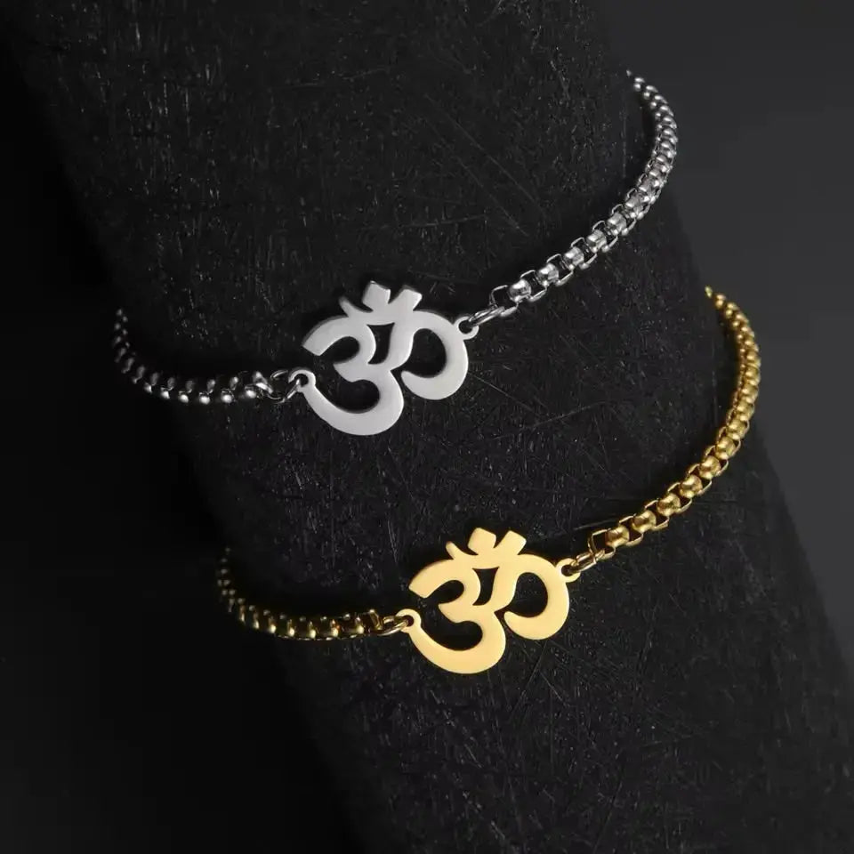 Dawapara Om Ohm Aum Charm Spiritual Pendant Stainless Steel Bracelet Yoga Jewelry Meditation Buddhist Spiritual Amulet - CosmicBlueprint7