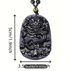 Men's Natural Obsidian Dragon Pixiu Necklace Pendant with Peace Buckle Amulet - Retro Style and Powerful Protection - CosmicBlueprint7