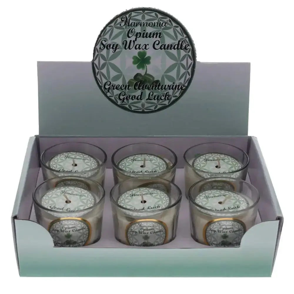Crystal Votive Soy Candle - Good Luck Green Aventurine Opium - CosmicBlueprint7