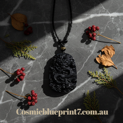 Black Obsidian Dragon Pendant - Flat Lay