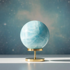 Blue Calcite Crystal Sphere on Stand