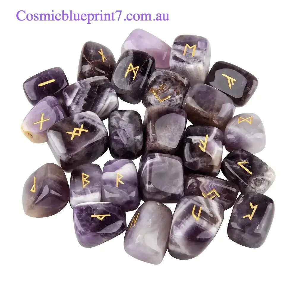 Amethyst Rune Stones 25Pcs Natural Stone Crystal Runes - CosmicBlueprint7