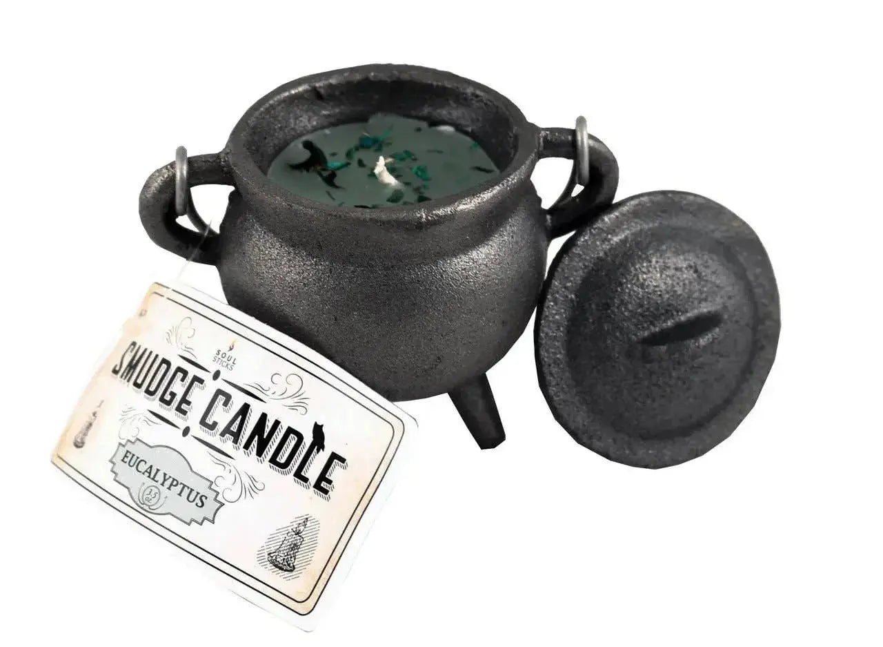 Smudge Candle - Cast Iron Cauldron Eucalyptus 10cm - CosmicBlueprint7