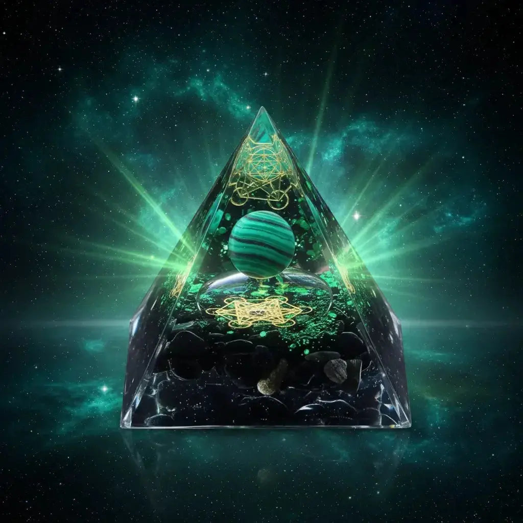 Malachite Orgonite Pyramid - Heart Chakra Healing & Abundance - CosmicBlueprint7